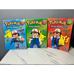 1990s Pokémon Tattoo Books Set 1-3 Unused Complete w Stickers